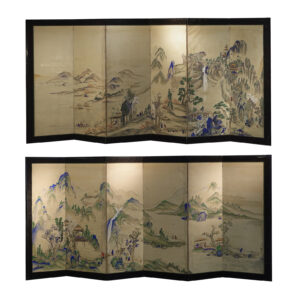 Circa 1900 Japanese Screen Pair, Landscape with Mineral Pigments