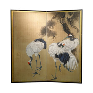 Early 20th Century 2-panel Japanese Screen, Cranes And Pine Tree