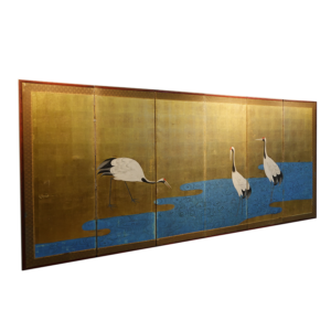 Cranes by a Stream, 20th Century Japanese Gilt Screen - Image 2