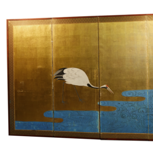 Cranes by a Stream, 20th Century Japanese Gilt Screen - Image 3