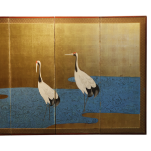 Cranes by a Stream, 20th Century Japanese Gilt Screen - Image 4