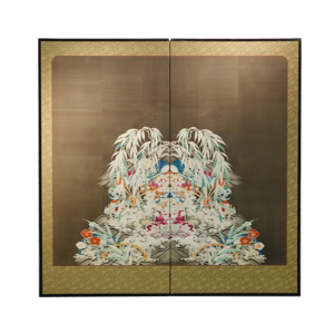 20th Century Japanese Screen, Flowers Embroidery Textile