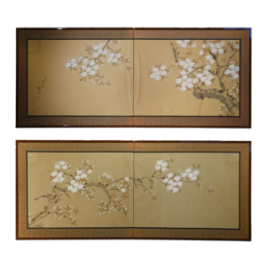 Edo Period 18th Century Japanese Screen Pair, Cherry Blossom