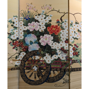 Hanaguruma Flower Cart, Showa Period 1970s Japanese Screen - Image 2