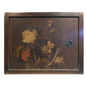 Mineral Peonies, Edo/Meiji Period Japanese Painted Wooden Pair Doors - Image 2