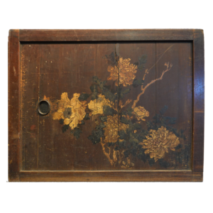 Mineral Peonies, Edo/Meiji Period Japanese Painted Wooden Pair Doors - Image 3