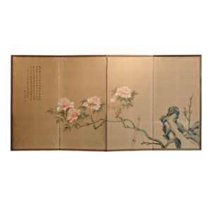 1820s/1830s Late Edo Period Japanese Screen, Peony on Rock