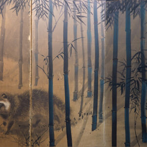 Majespecter Raccoons Under Moonlight, Meiji Period Signed & Sealed Japanese Screen - Image 6
