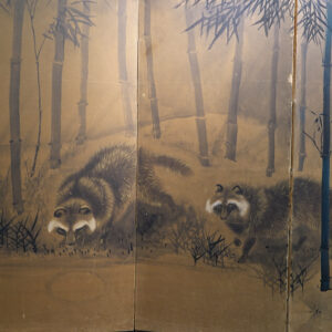 Majespecter Raccoons Under Moonlight, Meiji Period Signed & Sealed Japanese Screen - Image 3