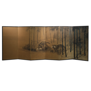 Majespecter Raccoons Under Moonlight, Meiji Period Japanese Screen