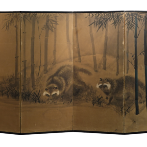 Majespecter Raccoons Under Moonlight, Meiji Period Signed & Sealed Japanese Screen - Image 2