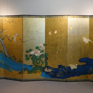1930s Showa Period Japanese Screen, Birds and Flowers by A Stream - Image 2