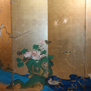 1930s Showa Period Japanese Screen, Birds and Flowers by A Stream - Image 5