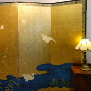 1930s Showa Period Japanese Screen, Birds and Flowers by A Stream - Image 6