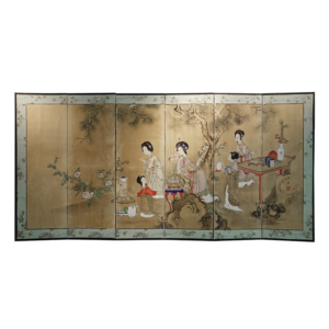 Late Edo Period Japanese Screen, Ladies at Tea Gathering