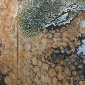 100 Years Old Japanese Screen, Pine Tree on Silver - Image 13