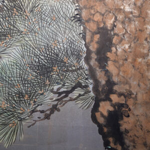100 Years Old Japanese Screen, Pine Tree on Silver - Image 14