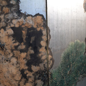 100 Years Old Japanese Screen, Pine Tree on Silver - Image 15