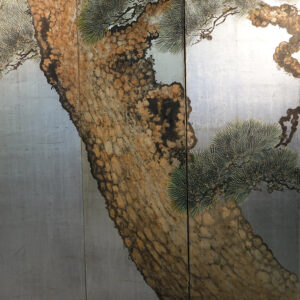 100 Years Old Japanese Screen, Pine Tree on Silver - Image 12