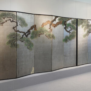 100 Years Old Japanese Screen, Pine Tree on Silver - Image 3