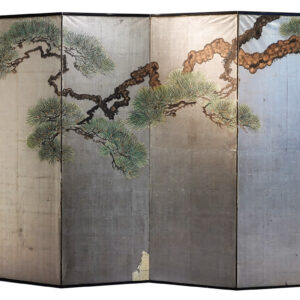 100 Years Old Japanese Screen, Pine Tree on Silver - Image 4