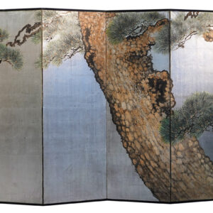 100 Years Old Japanese Screen, Pine Tree on Silver - Image 5