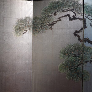 100 Years Old Japanese Screen, Pine Tree on Silver - Image 6