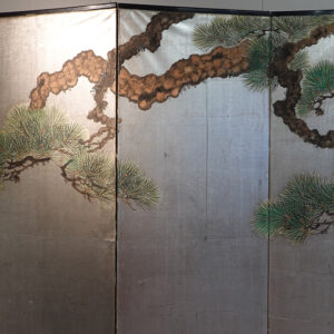 100 Years Old Japanese Screen, Pine Tree on Silver - Image 7