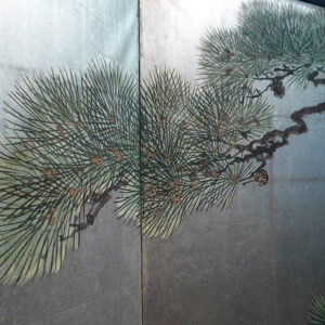 100 Years Old Japanese Screen, Pine Tree on Silver - Image 8
