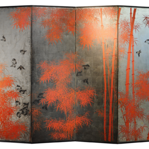 Red Bamboo, Japanese Screen Pair from Taisho Year 13, 1925 - Image 3
