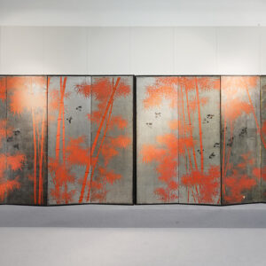 Red Bamboo, Japanese Screen Pair from Taisho Year 13, 1925 - Image 2