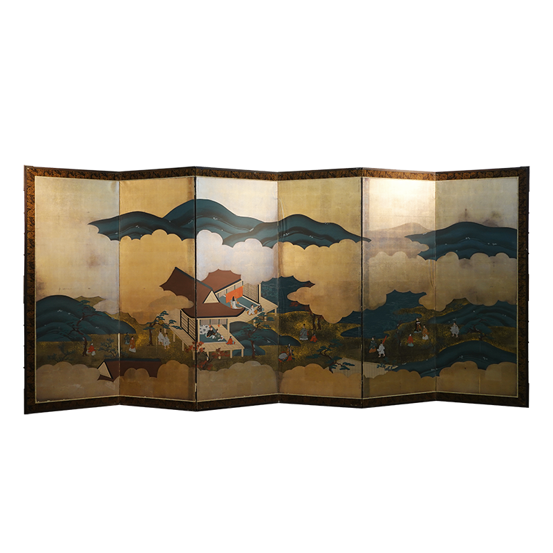 Japanese Screen with Scenes from The Tale of Genji from 100 Yeas Ago