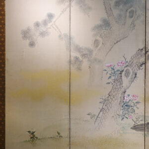 Two Peacocks Under Pine Trees, Late Edo Period Japanese Screen - Image 4