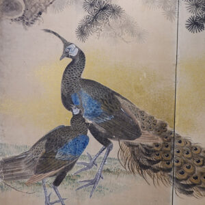 Two Peacocks Under Pine Trees, Late Edo Period Japanese Screen - Image 6