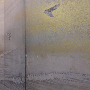 Late Edo 19th Century Japanese Screen, Birds Above Waves in the Gold Mist - Image 16