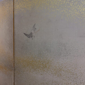 Late Edo 19th Century Japanese Screen, Birds Above Waves in the Gold Mist - Image 3