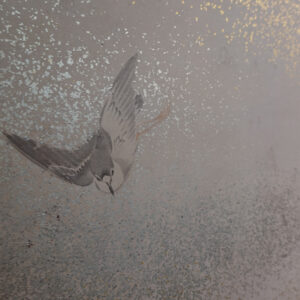 Late Edo 19th Century Japanese Screen, Birds Above Waves in the Gold Mist - Image 4
