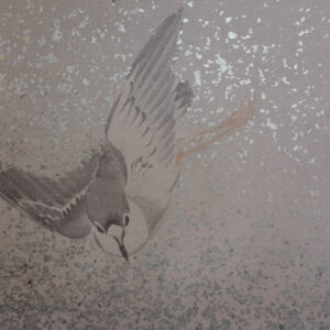 Late Edo 19th Century Japanese Screen, Birds Above Waves in the Gold Mist - Image 5