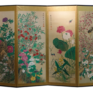 Late Edo 19th Century Japanese Screen, Four Season Flowers Masterpiece Silk Screen - Image 2
