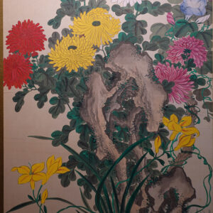 Late Edo 19th Century Japanese Screen, Four Season Flowers Masterpiece Silk Screen - Image 4