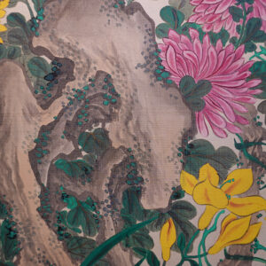 Late Edo 19th Century Japanese Screen, Four Season Flowers Masterpiece Silk Screen - Image 5