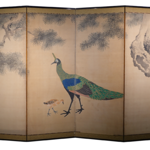 Late Edo Period Japanese Screen, Peacock Under Pine Tree - Image 2