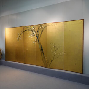 Late Edo to Meiji Period Japanese Screen, Plum Tree Gilt Screen - Image 2
