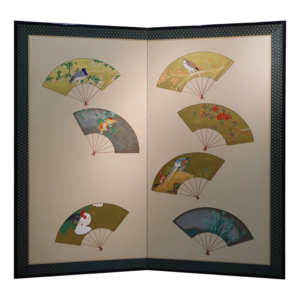 20th Century Japanese Screen, Birds and Flowers Scatted Fans Screen