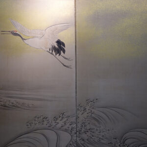 19th Century Japanese Screen, Crane Above Waves - Image 2